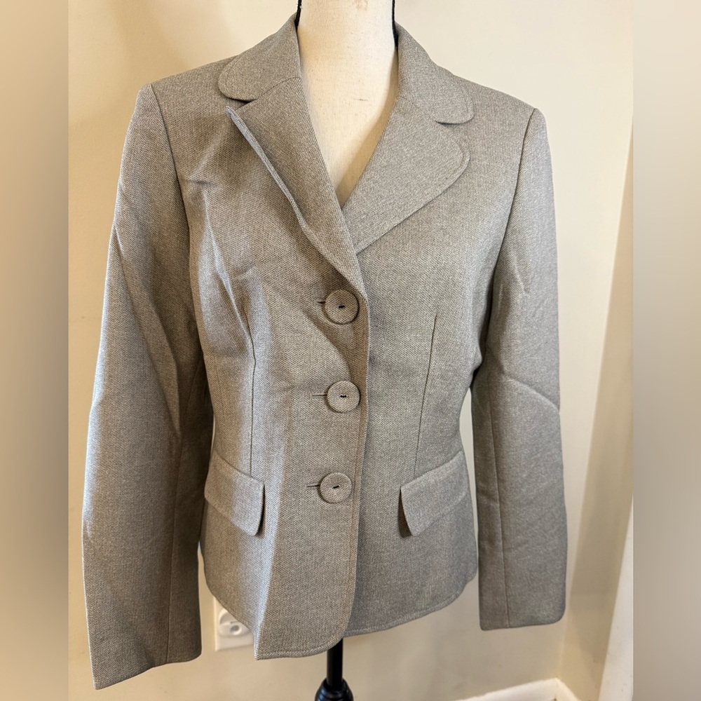 Evan Piccone blazer jacket beige tan large fabric button front lined neutral 10